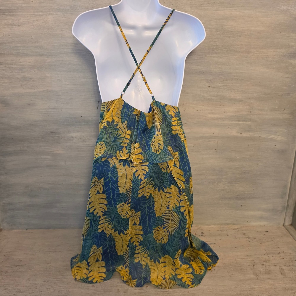 Umgee 60% Cotton Tropical Leaf Print Sleeveless Aline Mini Dress Large GC - Picture 7 of 9